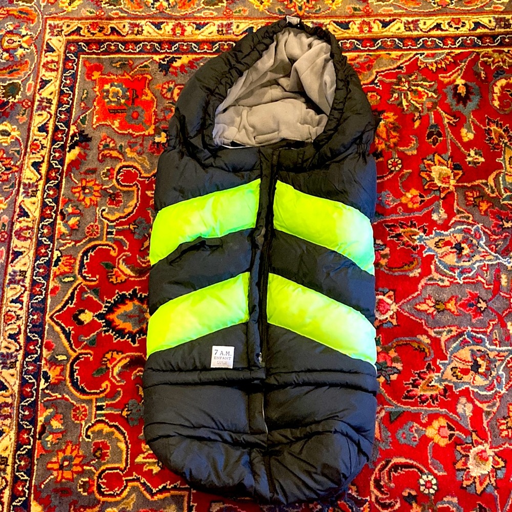 7am enfant Black + Neon Green Puffer Stroller Footmuff